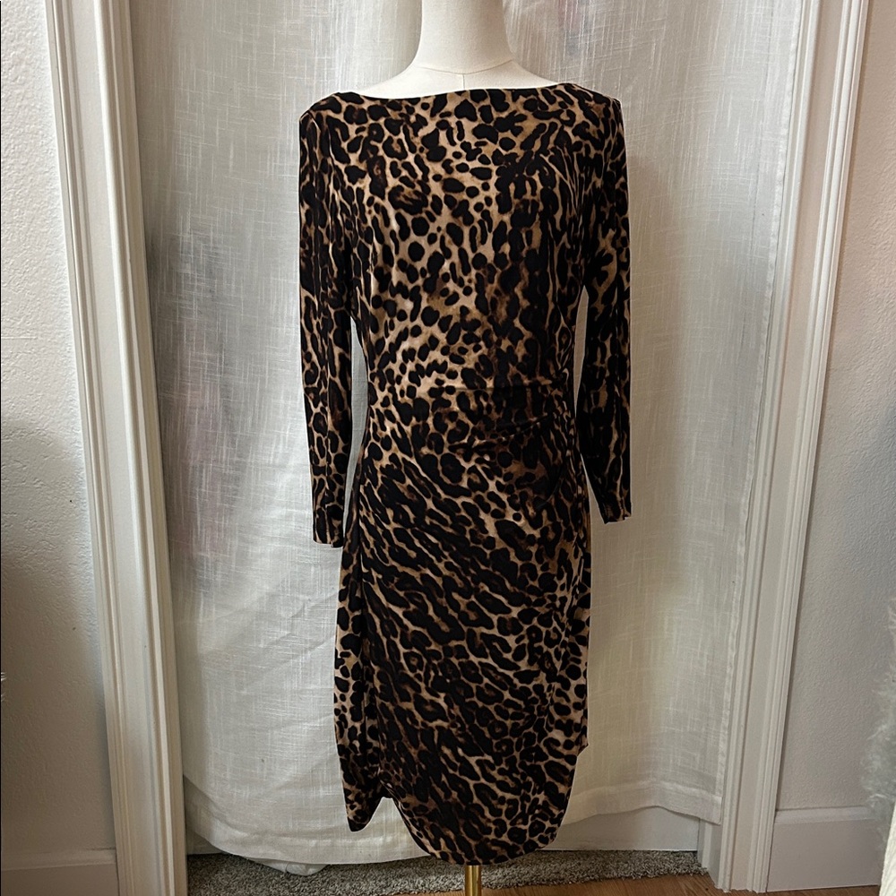 Ralph Lauren Leopard Print Polyester Long Sleeve Dress.